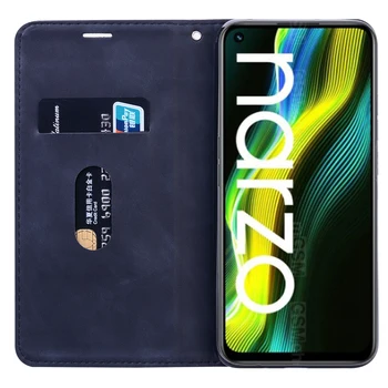 Realme için Narzo 50 Kılıf Manyetik Kart Standı Flip deri cüzdan Telefon Koruyucu Kitap Kapağı Realme İçin Narzo50 Kılıfı Etui Coque