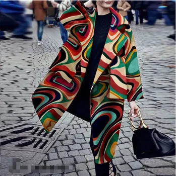 Renkli Baskı Ceket Kadınlar 2021 Kış Moda yeni Gevşek Tasarımcı Ceket Büyük Boy Zarif Streetwear