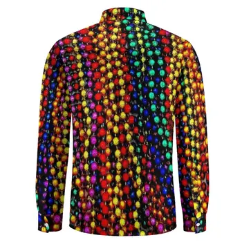 Renkli boncuklar Baskı Gömlek Komik Mardi Gras Casual Gömlek Uzun Kollu Desen Y2K Bluzlar Bahar Moda Büyük Boy Giyim