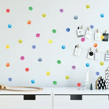 Renkli Suluboya Polka Dots duvar çıkartmaları Daireler Elle Çizilmiş Pembe Mavi Duvar Çıkartmaları Çocuk Odası için Bebek Kreş Ev Dekorasyon