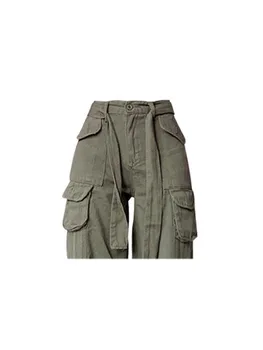 Retro Ordu Yeşil Tulum Geniş Bacak Kargo Kadın Pantolon kadın pantolonları Seksi Düşük Bel Gevşek günlük pantolon Streetwear Yeni