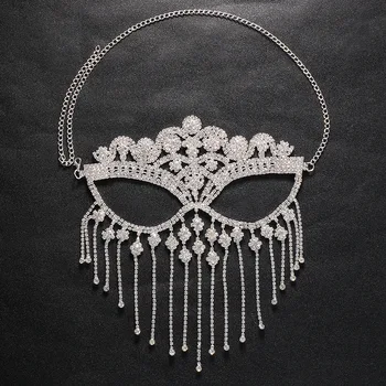 Rhinestone Püskül Peçe Maskeleri Tam Yüz Kadın Zincirleri Yüz Maskesi Masquerade Dans Parti Performansı Seksi Yüz Aksesuarları Takı