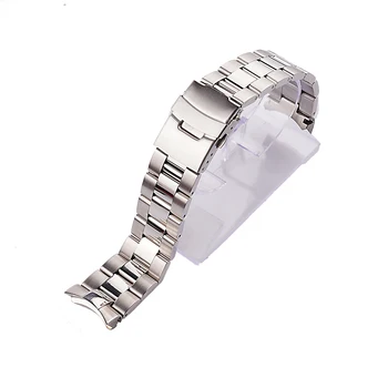Rolamy 22mm Gümüş Orta Lehçe Katı Kavisli Uç Bağlantıları Yedek Watchband Kayışı Bilezik Çift Itme Toka Seiko SKX 007
