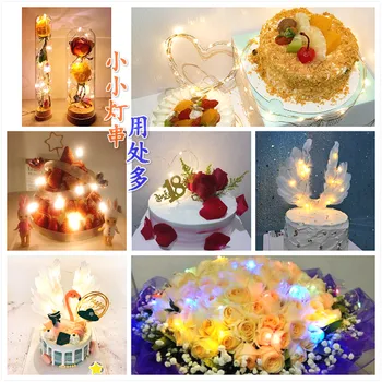 Romantik 1 M LED pırıltı ışık çiçek hediye için bakır tel dize ışık kek Topper tatlı masa süsü doğum Günü Olay Parti için