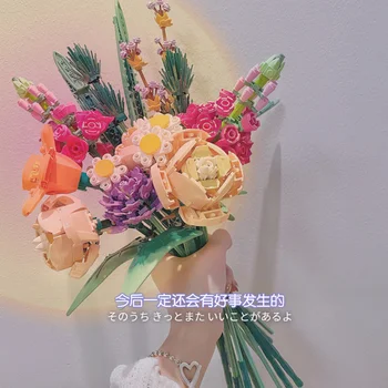 Romantik Gül buket çiçekler Yapı Taşları sevgililer Günü Çiçek Hediye Kız Arkadaşı İçin Oyuncaklar Aşk