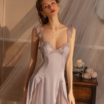 Roseheart Mor Yaz Kadın Moda Seksi Gecelik Dantel Gecelik Gecelik Gecelik Pijama Uyku gece elbisesi Elbisesi
