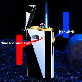 Rüzgar geçirmez USB Torch Jet Çakmak Metal Gaz Bütan Çift Ark Plazma Çakmak Şarj Edilebilir Boru puro çakmağı Araçlar