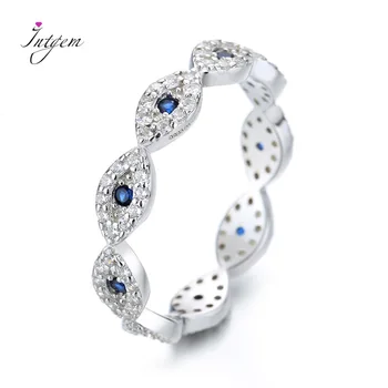 S925 Ayar Gümüş Yüzük Kadınlar için Mavi Göz Şekli Güzel Takı Zirkon Taş Parlak Nişan Düğün Parmak Yüzük Toptan