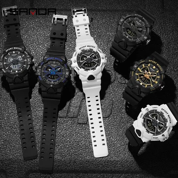 SANDA Spor erkek Saatler Lüks LED Dijital Askeri quartz saat Erkekler Su Geçirmez G Tarzı Kol Saatleri Relogio Masculino Saat
