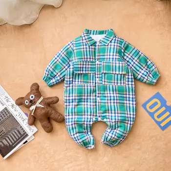 Sanlutoz Moda Ekose Uzun Kollu Bebek Erkek Tulum Sonbahar Kış Bebekler Sıcak Giyim
