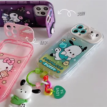 Sanrio Hello Kitty Kuromi Melodi Makyaj Aynası Standı Kolye Telefon Kılıfları iPhone 14 13 12 11Pro Max XR MAX Arka Kapak