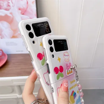 Sanrio Hello Kitty Sevimli Telefon samsung kılıfı Galaxy Z Flip4 Flip3 Z Flip 4 3 Zflip3 Zflip 5G Zflip4 Silikon Hava Yastığı Funda Çapa