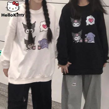 Sanrio Kuromi Baskı Moda Gevşek Öğrenci Kaputsuz Üst Harajuku Tarzı Kız Yüksek Kaliteli Uzun Kollu Moda Giysiler Kadınlar İçin