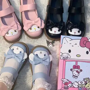Sanrio Kuromi deri ayakkabı Kawaii Bahar ve Yaz Karikatür Cinnamoroll Benim Melodi Kızlar rahat ayakkabılar Sevimli Yuvarlak Ayak Ayakkabı