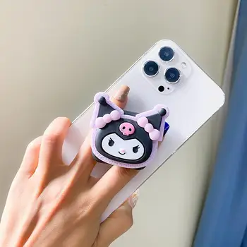 Sanrio Kuromi makyaj aynası Mini Kare makyaj aynası Taşınabilir Katlanır Cep Kompakt Ayna Cep Telefonu Ayna Sticker