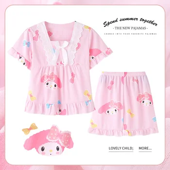 Sanriod Anime Melodi çocuk pijamaları Kısa Kollu T Gömlek Şort Pijama Çocuk Erkek Kız Pijama Kawaii Bebek Pijama Hediyeler