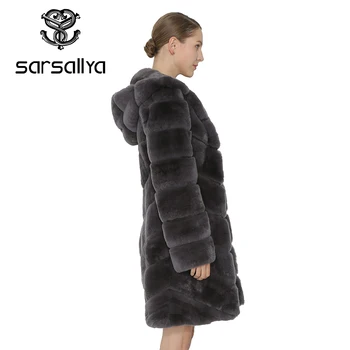 SARSALLYA Rex Tavşan Kürk Ceket Kadınlar Doğal Tilki Kürk Kapşonlu Ceket Kalın Palto Yelek Sıcak Kış Bayan Giyim Palto