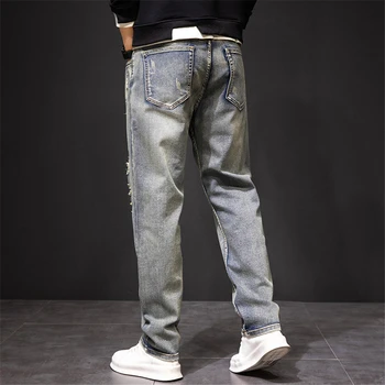 Sazan İşlemeli Kot Erkekler Streetwear Kot Pantolon Moda Yırtık Kot Pantolon Artı Boyutu 40 41 Pantolon Erkek Dipleri