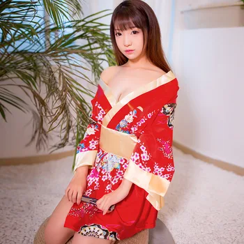 Seksi Derin V Yaka Kimono Saten Çiçek Baskılı Kıyafeti Kısa bornoz Geleneksel Marka Kadın Japon kimono geleneksel