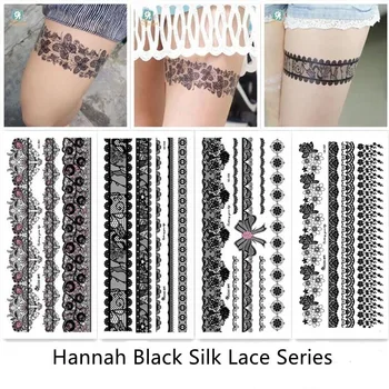 Seksi Hannah Siyah Dantel Takı Tasarım Su Transferi Su Geçirmez Geçici Dövme Etiket Kadınlar İçin Vücut Sanatı Sahte Dövmeler