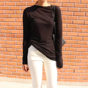Seksi Kadınlar Uzun Kollu T-shirt O-Boyun Slim Fit Sıcak 2022 İlkbahar Yaz Temel T-shirt Kore Kadın Üstleri Siyah Beyaz Mavi Pembe