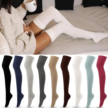 Seksi Medias Lace Up Uzun Diz Çorap Kadın Sonbahar Kış Diz Üzerinde Uyluk Yüksek Çorap Moda Bayanlar Sıcak Pamuk Uzun Tayt