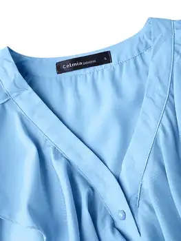Seksi V boyun Uzun Kollu Gömlek Celmia Casual Kadınlar Ruffled Bluzlar Moda 2022 Yaz Üstleri Zarif Düğmeler Tatlı Parti Blusas