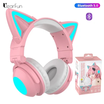 Sevimli kablosuz kulaklıklar Bluetooth RGB Kız Çocuk Hediye Kulaklık Stereo Mikrofon ile müzik kontrol cihazı ışık Kedi Kulak Oyun Kulaklık