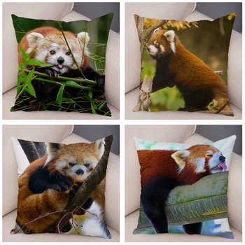 Sevimli Kırmızı Panda Baskılı Yastık Kapakları Kanepe Ev Araba Dekor için Güzel Vahşi Hayvan Yastık Kılıfı 45 * 45cm Yumuşak Kısa Peluş Yastık Kılıfı