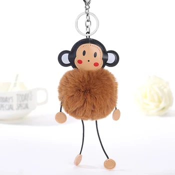 Sevimli Kız Kabarık Tavşan Kürk Ponpon Maymun Anahtarlık Kadın Ponpon Top Maymun Anahtarlık Çanta Araba Biblo Kadın Parti Hediye