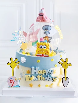 Sevimli Sünger Bebek Tema Kek Toppers Boy Faovr Doğum Günü Parti Malzemeleri Kız Supriseparty Karikatür Bebek Duş Kek Dekorasyon Oyuncak
