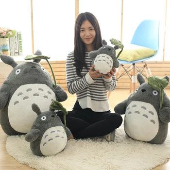 Sevimli Totoro peluş oyuncak Yumuşak Kawaii Karikatür Karakter Hayvan Dolması Peluche Bebek Lotus Yaprağı veya Diş Çocuklar Hediyeler