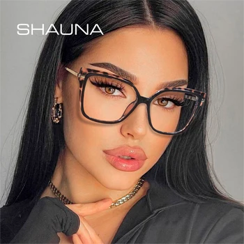 SHAUNA Retro TR90 kare kadın gözlük çerçevesi çift renkler moda temizle Anti-mavi ışık optik gözlük