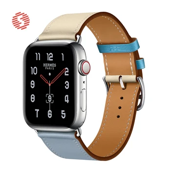 ShengOne Hakiki Deri Moda Band Zarif Bilezik Apple Watch Serisi için 5 4 40 44MM İki ton Yedek Kayış 3 2 38 42