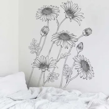 Siyah kroki ayçiçeği duvar çıkartmaları oturma odası yatak odası duvar dekoru çıkarılabilir vinil duvar çıkartmaları odası dekor ev dekorasyon için