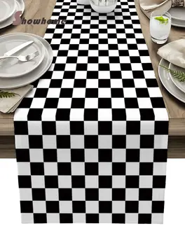 Siyah Ve Beyaz Damalı Basit Ekose Masa Koşucu Otel Düğün Dekor Masa Örtüsü yılbaşı dekoru Mutfak Yemek masası Örtüsü
