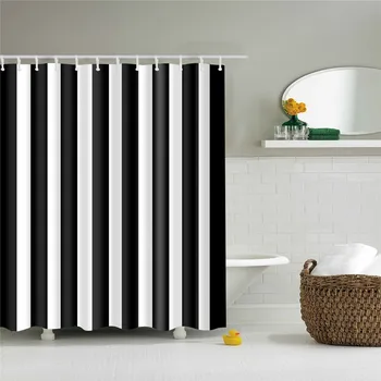 Siyah ve Beyaz Duş Perdesi Modern Basit Geometrik Desen Duş Perdesi Su Geçirmez Perde Banyo Seti Kanca ile Cortina