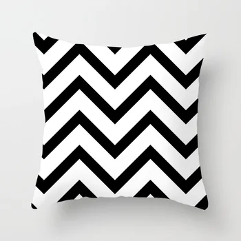Siyah ve Beyaz Geometrik Dekoratif Yastık Kılıfı Polyester Atmak Yastık Kılıfı Çizgili Geometrik Yastık Kılıfı