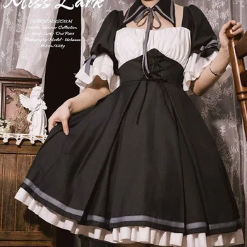 Siyah Vintage Mahkemesi Tarzı Prenses Lolita Elbise Günlük Bayanlar Zarif Yüksek Bel viktorya dönemi tarzı elbise Victoria Kawaii Kız Lolita