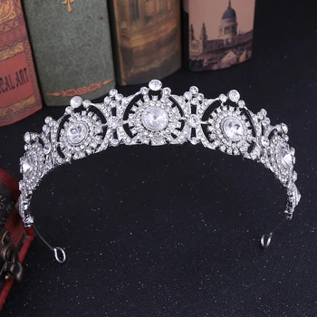 SLBRIDAL Temizle Kristal Rhinestones Düğün Tiara Kafa Gelin Kraliçe Prenses Pageant Taç Nedime Kadınlar Takı