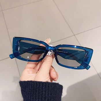 SO & EI Ins Popüler Moda Küçük Dikdörtgen Güneş Kadınlar Vintage Leopar Mavi Gözlük Erkekler Kedi Göz güneş gözlüğü Shades UV400