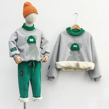 SOMENİE Bahar Sonbahar çocuk Erkek Kız Karikatür Ayı Baskı Giyim Takım Elbise Çocuk Spor Hoodies Pantolon 2 adet / takım Modası Eşofman