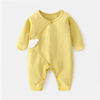 Sonbahar Giysileri 0 3 6 Ay Yenidoğan Bebek Pamuk Bebek Kız Erkek Romper Giysileri Melek Kanatları Kemer Uzun Kollu bebek tulumları