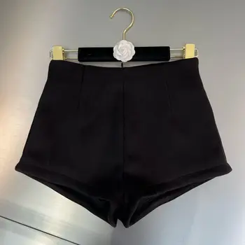 Sonbahar Kış Parlak Çizgi Dikiş Ultra Kısa Şort Avrupa Tarzı Moda Basit Düşük Bel Yün Şort Zayıflama Sıcak Pantolon