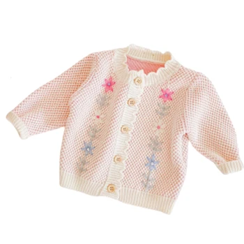 Sonbahar Kış Yeni Bebek Örme Mont 0-3Y Bebek Erkek Kız el nakışı Mont Çocuklar Tatlı Örme Ceket Toddler Kış Giysileri