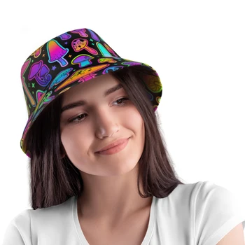 Sonbahar Renkli Mantar Parlak Psychedelic Kova Şapka Erkek Kız Hip Hop Gizemli Balıkçı Şapka Sahil Kapaklar