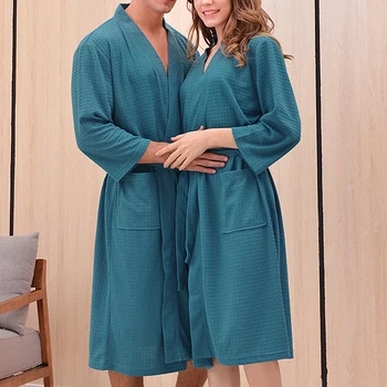 Sonbahar Yetişkin Bornoz Sashes V Yaka Bornoz Pijama Erkekler Ve Kadınlar İçin Çift Elbiseler Cepler Uzun Kollu Moda Gecelik