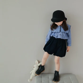 Sonbahar Çocuk Giysileri Rahat Kız çocuk Setleri Katı Takım Elbise Şerit Kazak Hırka Ceket + Yaka Uzun kollu Gömlek Kot