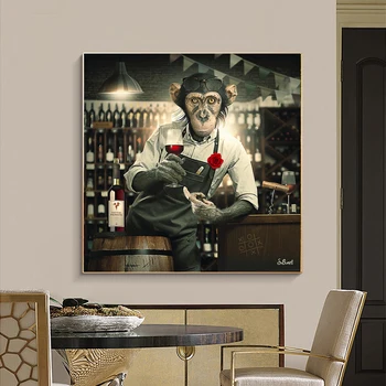 Soyut Graffiti Hayvan Maymun Tuval Boyama Mutfak Şarap Dükkanı Posteri ve Baskılar Duvar sanat resmi Oturma Odası Ev Dekor için