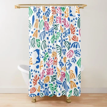 Soyut Matisse Çiçek Sanat Duş Perdesi Modern Geometrik Basit Estetik Pastel Boho Moda Banyo Perdesi Dekor Kanca ile